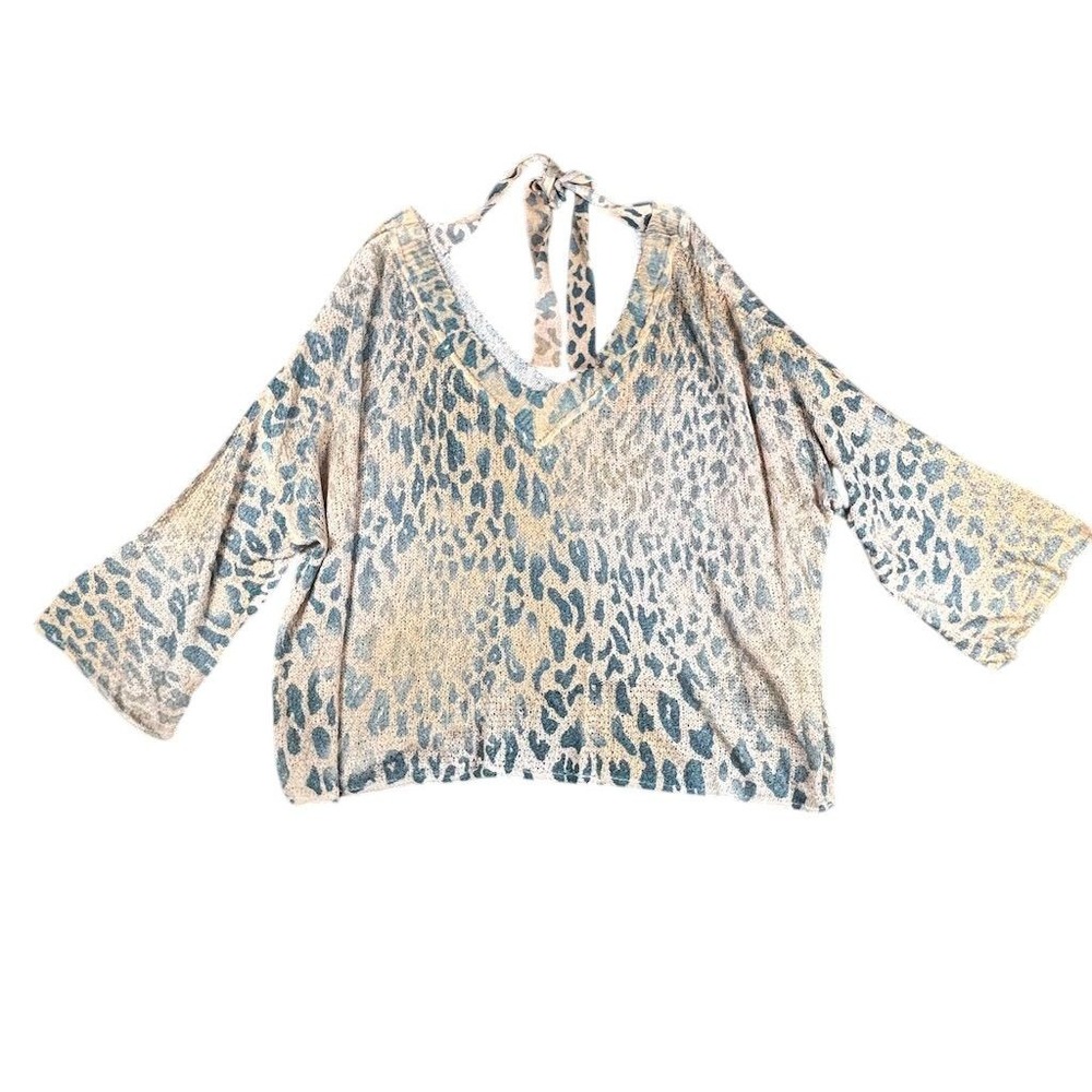 POL Women's Animal Print Open Back Pullover Sweater Size S